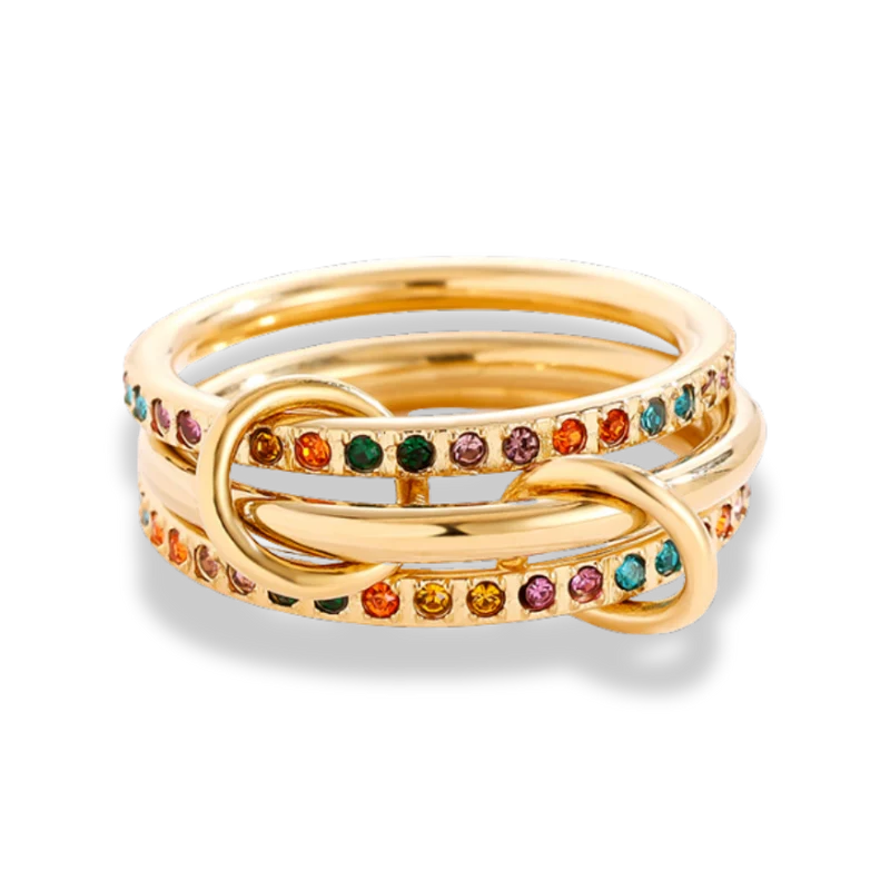 Triple Multicolor Infinity Flow Ring 14K Vergoldet