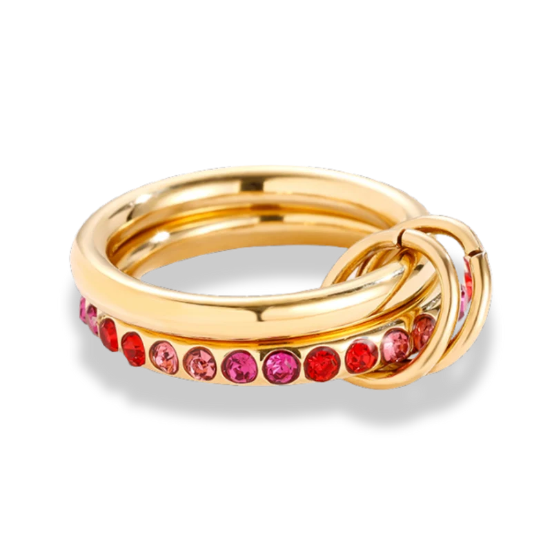 Pink Red Infinity Flow Ring 14K Vergoldet