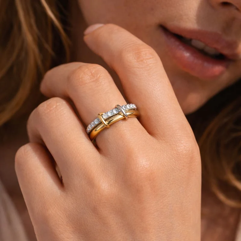 Pave Bi-Color Infinity Flow Ring 14K Vergoldet