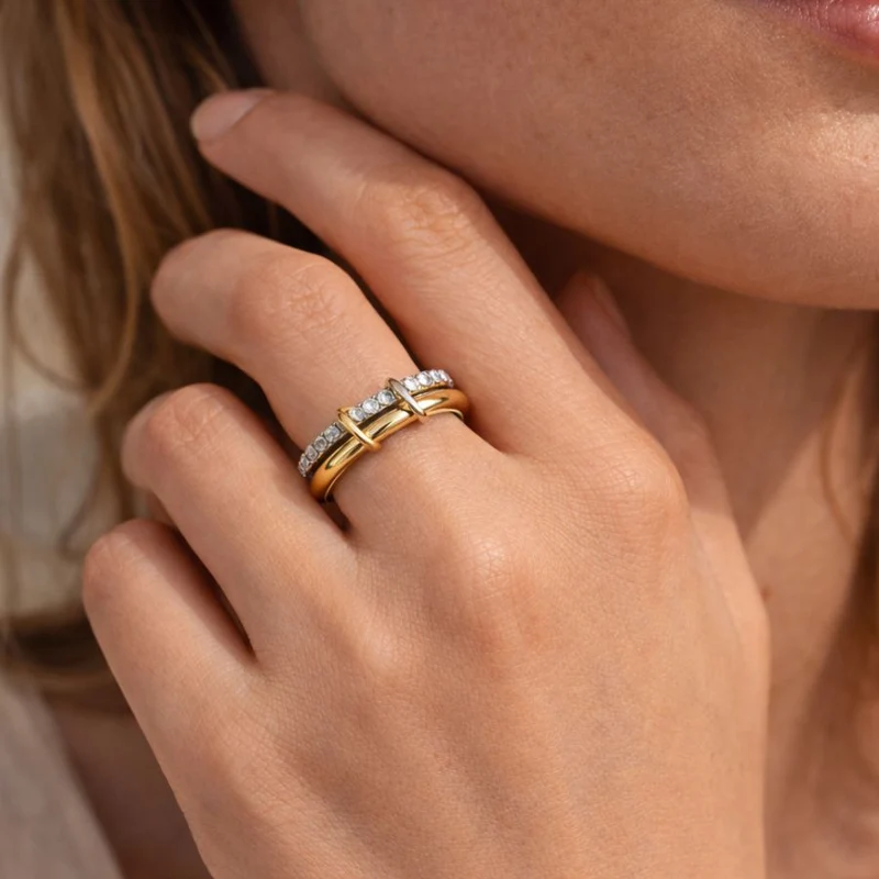 Pave Bi-Color Infinity Flow Ring 14K Vergoldet