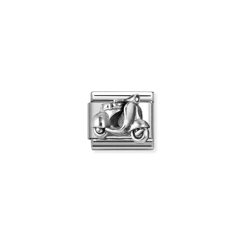 Classic Oxidised Silver Scooter Travel & Flag Charms