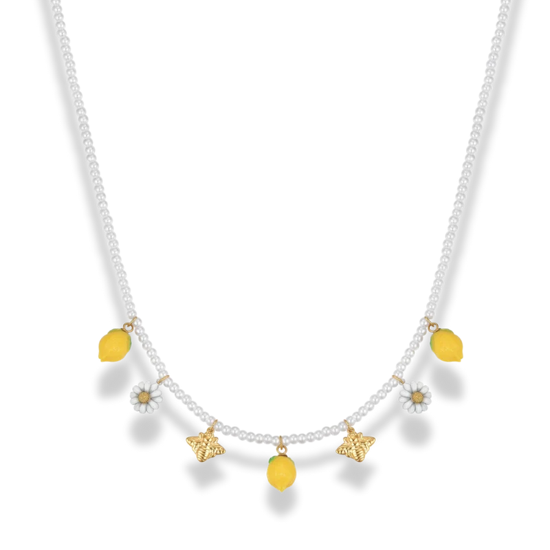 Pearl Lemon & Bee Kette 18K Vergoldet