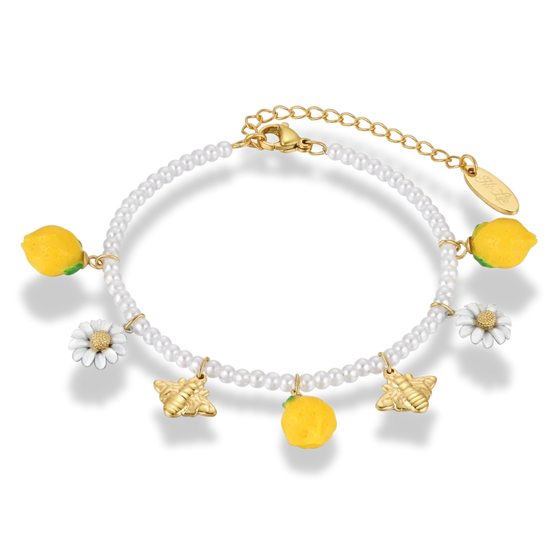 Pearl Lemon & Bee Armband 18K Vergoldet