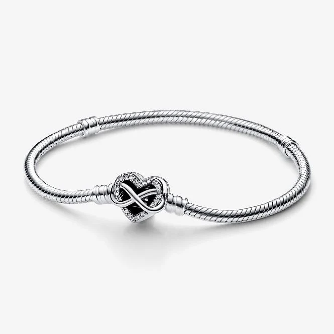 Sparkling Infinity Heart Clasp Snake Chain Bracelet, 20cm