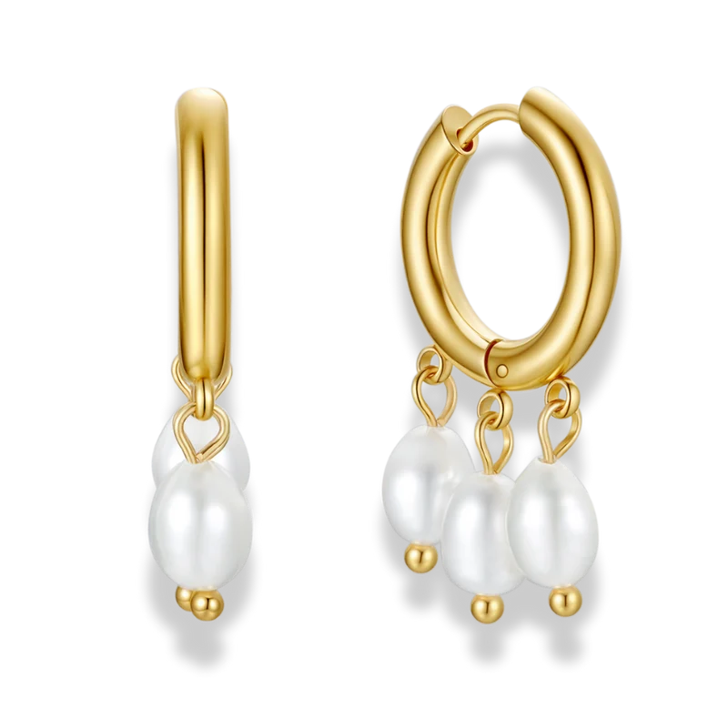 Dangling Pearl Huggie Hoops 14K Vergoldet