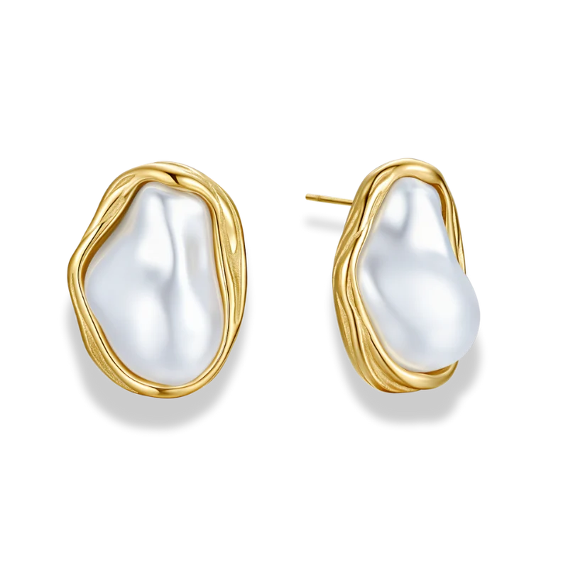 Golden Framed Pearl Ohrstecker 14K Vergoldet