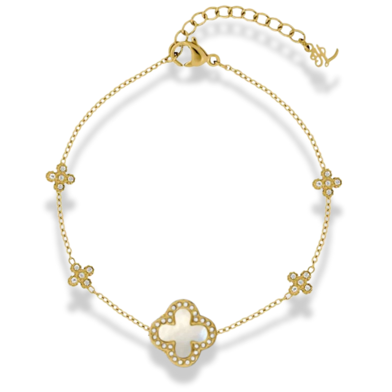 Pave Flower Lucky Leaf Armband 14K Vergoldet