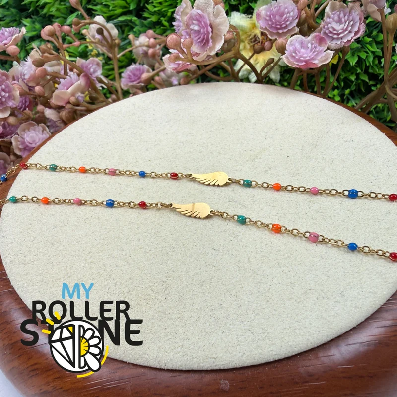 Engelsflügel-Armband aus Edelstahl und mehrfarbiger Emaille