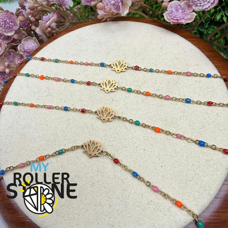 Lotusblumen-Armband aus Edelstahl und mehrfarbiger Emaille