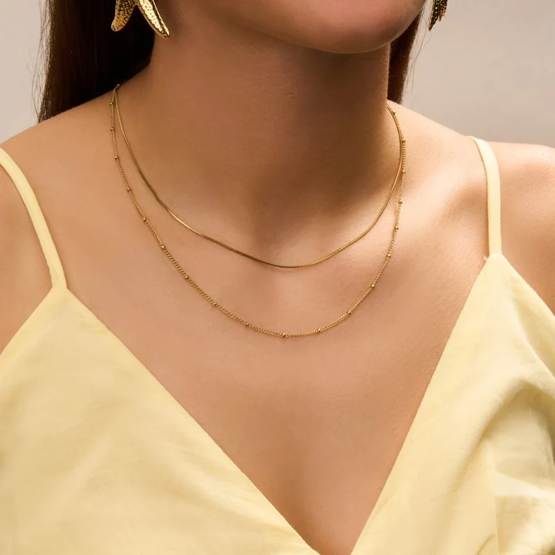 Double Simple Ball Kette 14K Vergoldet