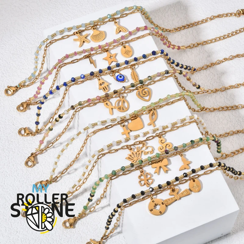 Mehrreihiges Armband im Boho-Stil aus Natursteinen