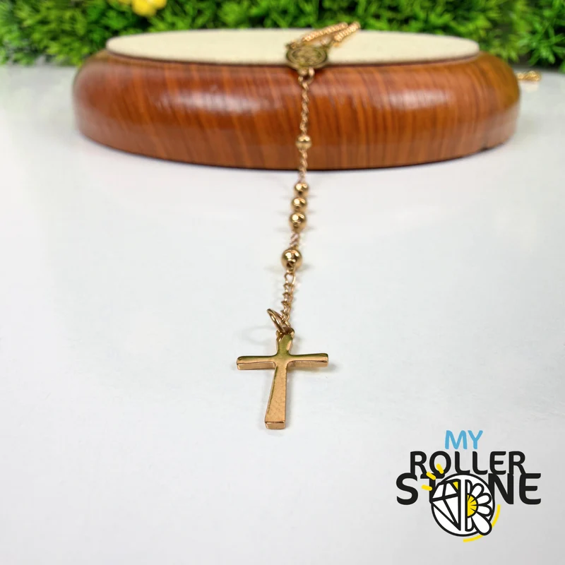 Goldener Gebetsrosenkranz – Kreuz & Marienmedaille – Edelstahl 304