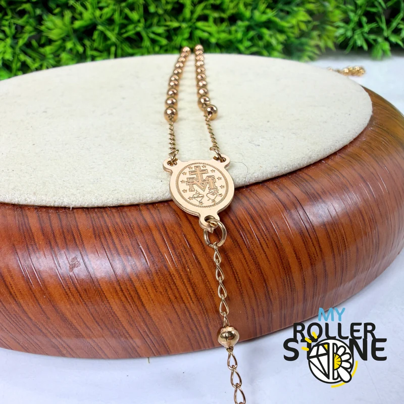 Goldener Gebetsrosenkranz – Kreuz & Marienmedaille – Edelstahl 304