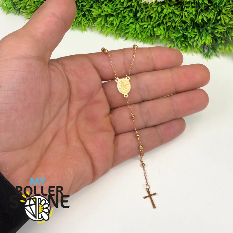 Goldener Gebetsrosenkranz – Kreuz & Marienmedaille – Edelstahl 304