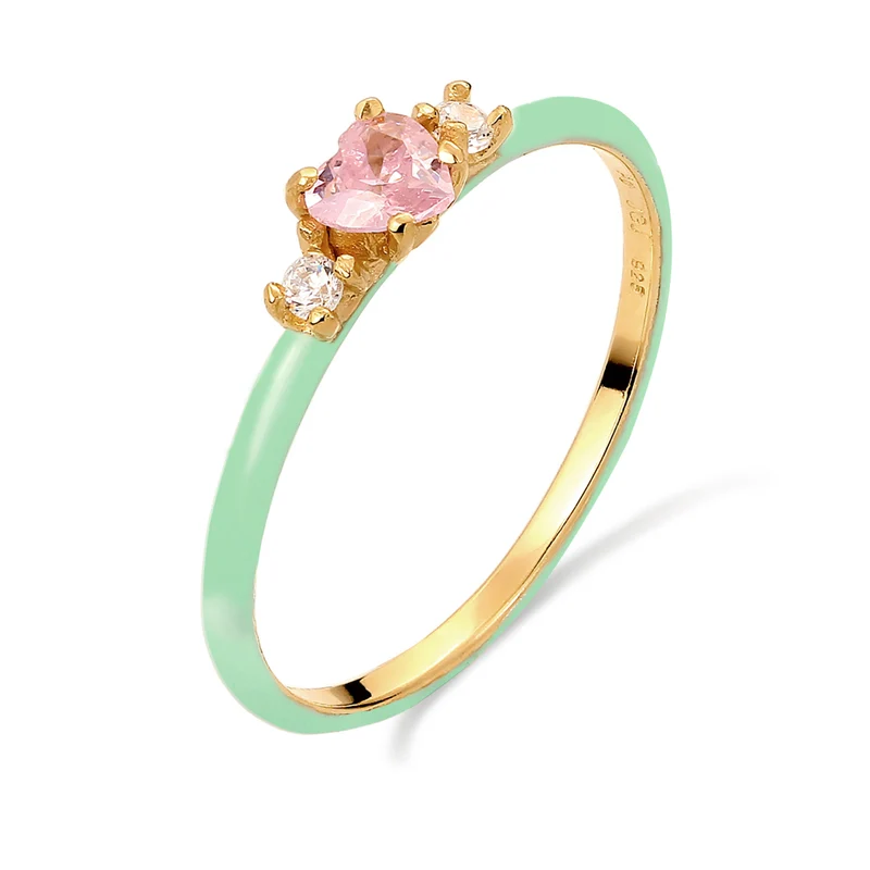Ring mit Herz | Emaille & Zirkonia (Weiß & Pink)