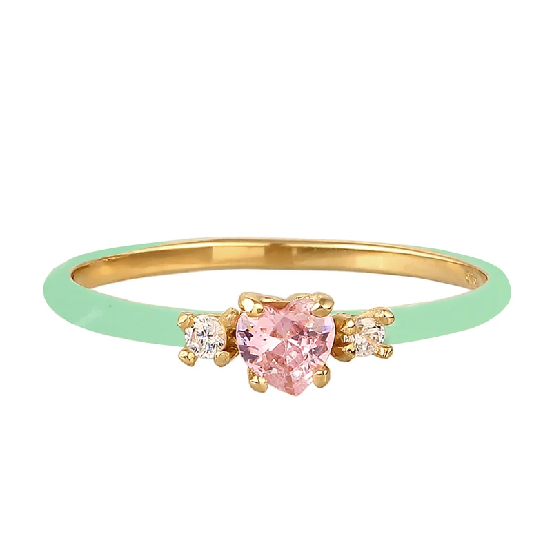 Ring mit Herz | Emaille & Zirkonia (Weiß & Pink)