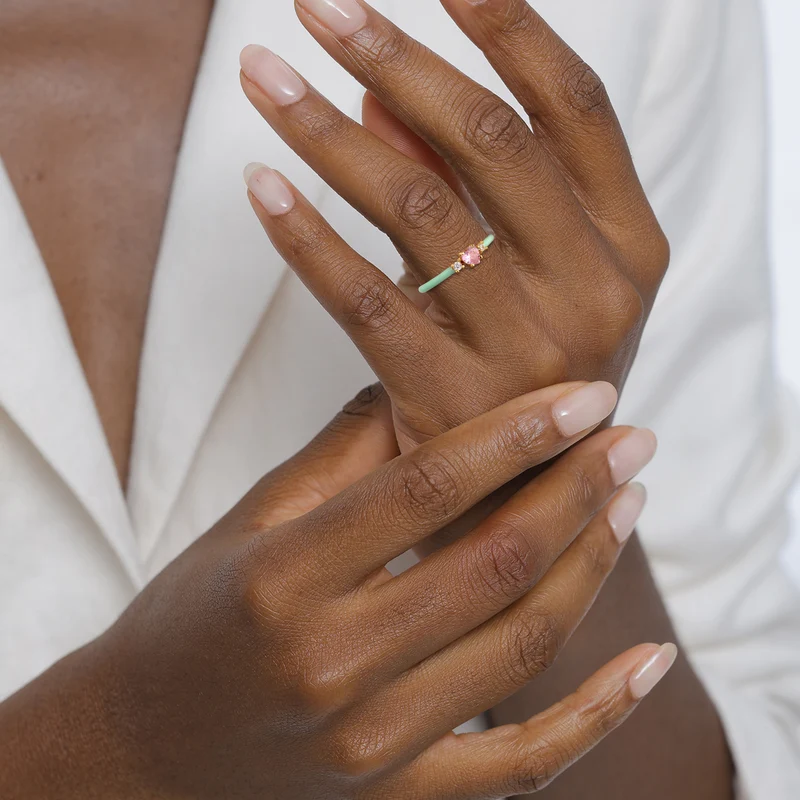 Ring mit Herz | Emaille & Zirkonia (Weiß & Pink)