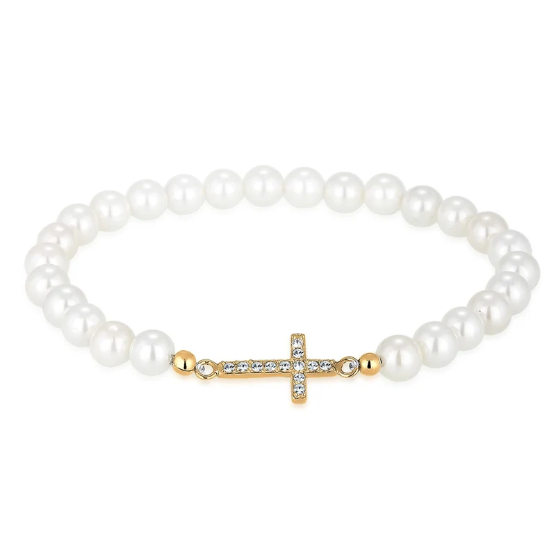 Armband Kreuz | Perle, Kristall ( Weiß )