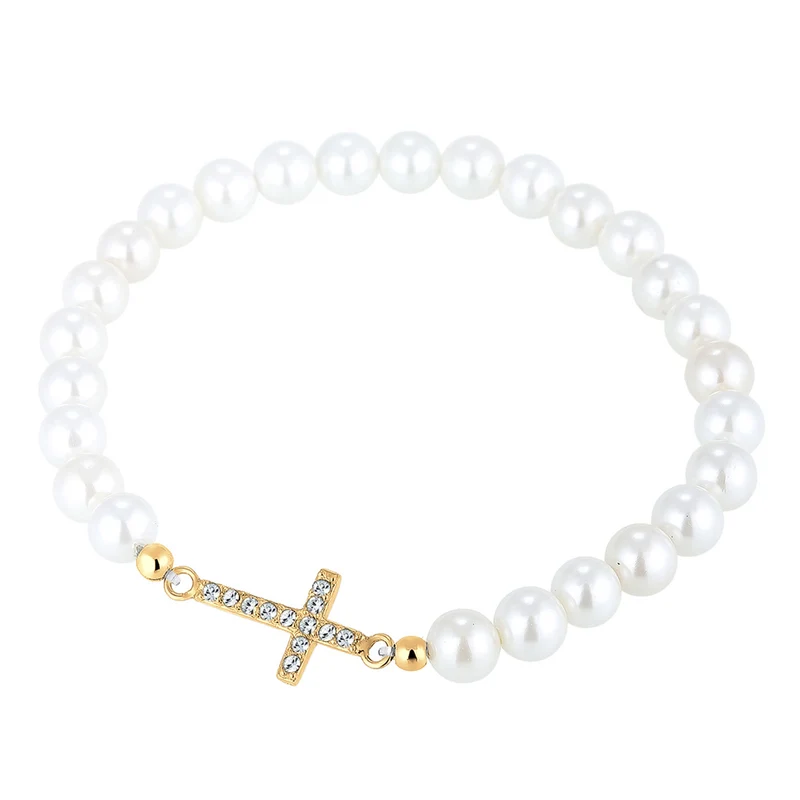 Armband Kreuz | Perle, Kristall ( Weiß )