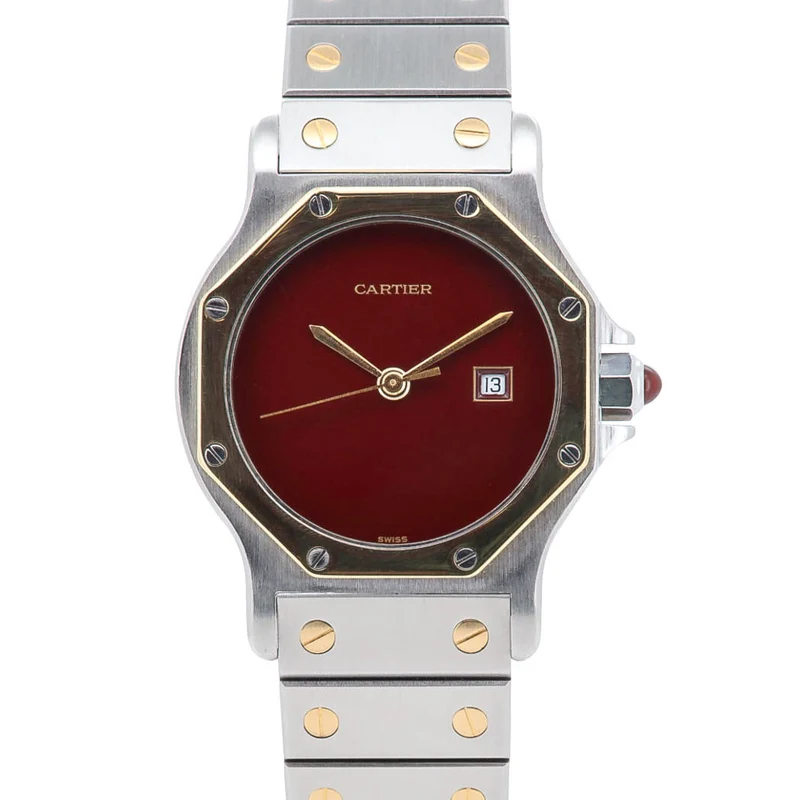 Cartier Santos Octagon 29mm 2966 Bordeaux Burgundy Stahl Gold
