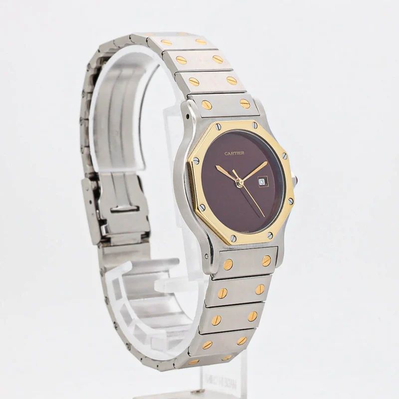 Cartier Santos Octagon 29mm 2966 Bordeaux Burgundy Stahl Gold
