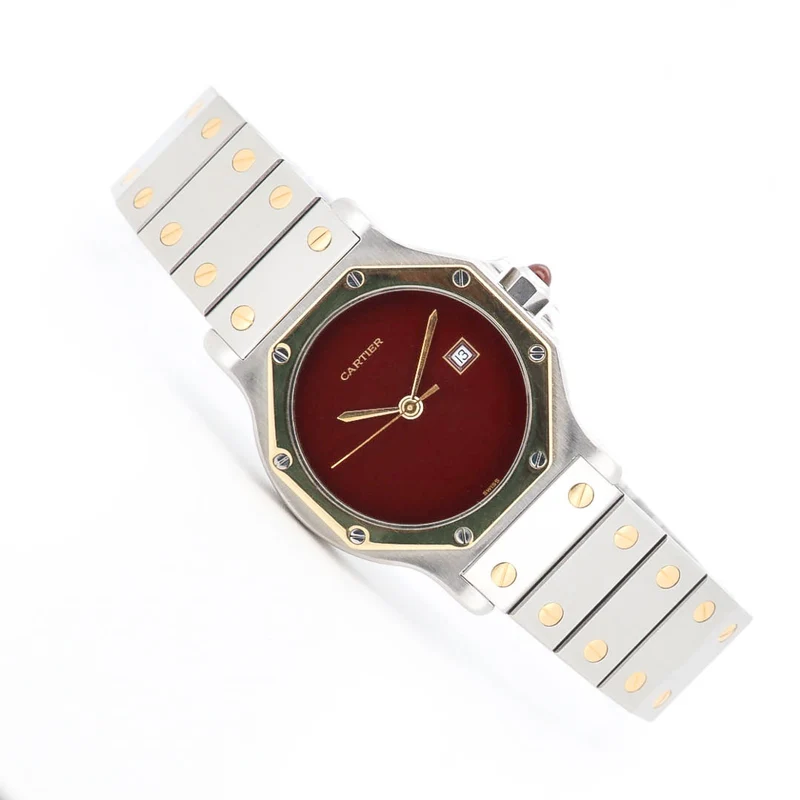 Cartier Santos Octagon 29mm 2966 Bordeaux Burgundy Stahl Gold