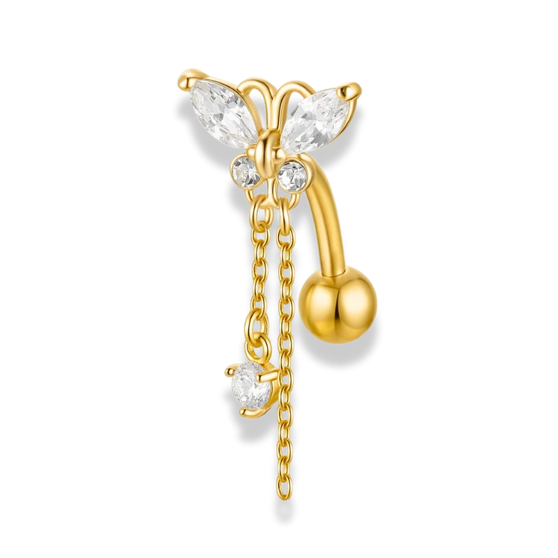 Crystal Butterfly Dangle Belly Piercing 18K Vergoldet