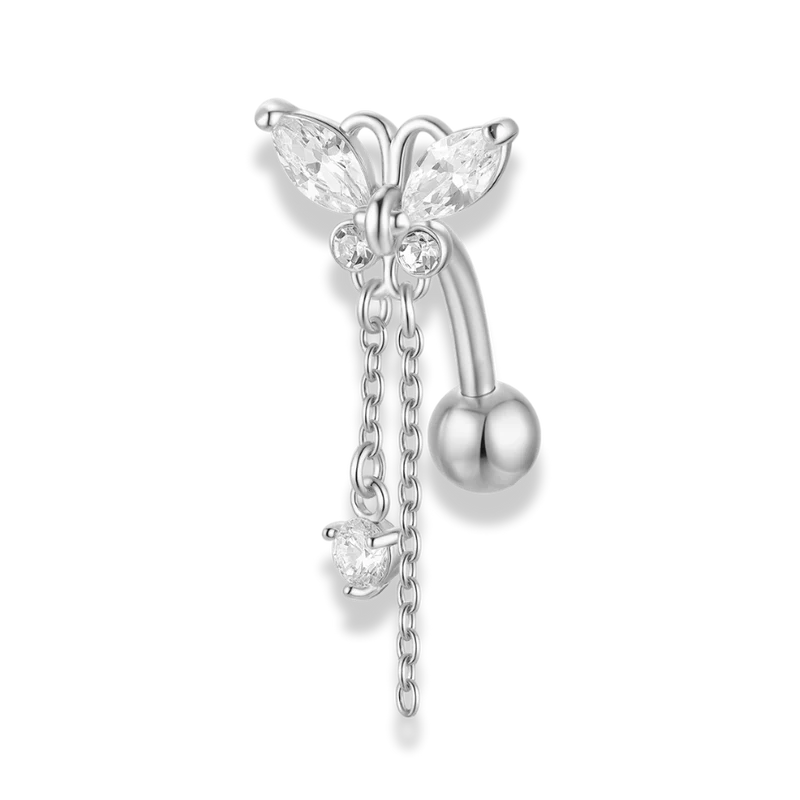 Crystal Butterfly Dangle Belly Piercing 18K Vergoldet