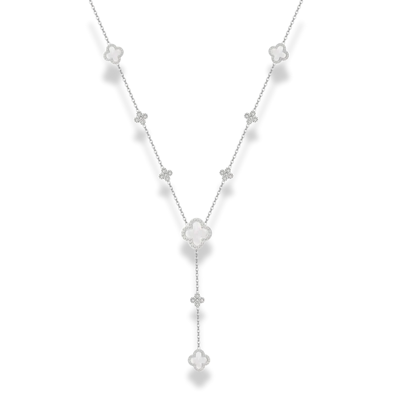 Perlmutt Lucky Leaf Pave Flower Y Kette 14K Vergoldet