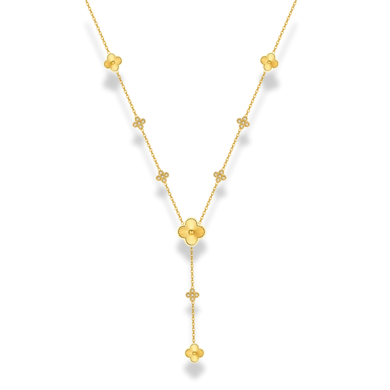 Golden Lucky Leaf Pave Flower Y Kette 14K Vergoldet