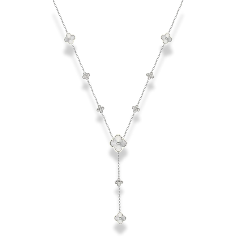 Golden Lucky Leaf Pave Flower Y Kette 14K Vergoldet
