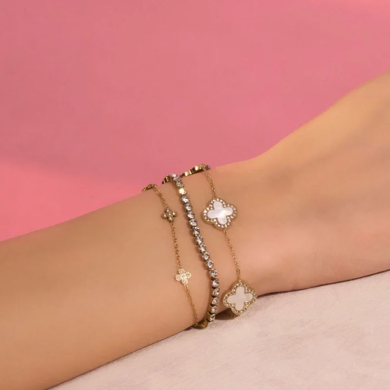 Pave Perlmutt Lucky Leaf Abbaddon Armband 14K Vergoldet