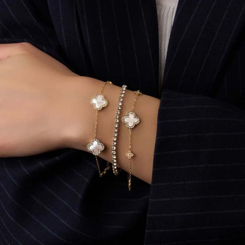 Pave Perlmutt Lucky Leaf Abbaddon Armband 14K Vergoldet