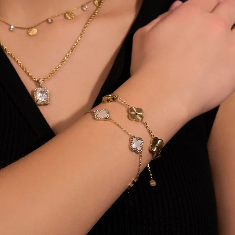 Pave Perlmutt Lucky Leaf Abbaddon Armband 14K Vergoldet