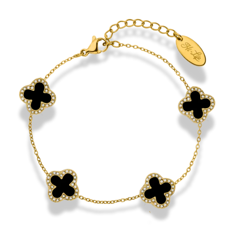Noir Pave Lucky Leaf Abbaddon Armband 14K Vergoldet