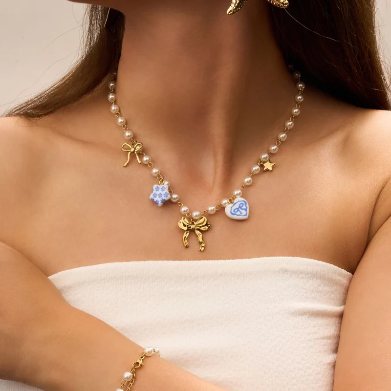 Sweet Paradise Ribbon Charm Kette 14K Vergoldet