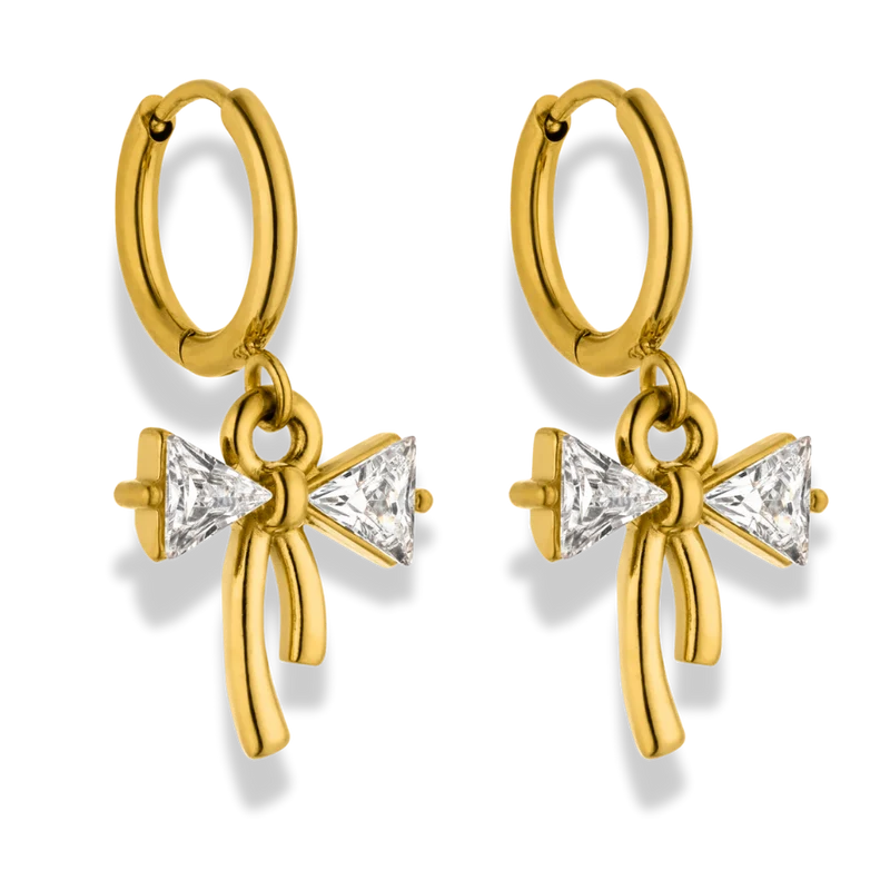 Crystal Ribbon Huggie Ohrringe 14K Vergoldet