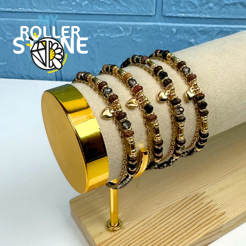 Doppelreihiges Armband mit Natursteinen und Herz