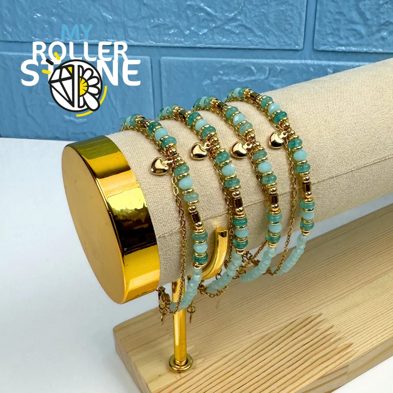 Doppelreihiges Armband mit Natursteinen und Herz