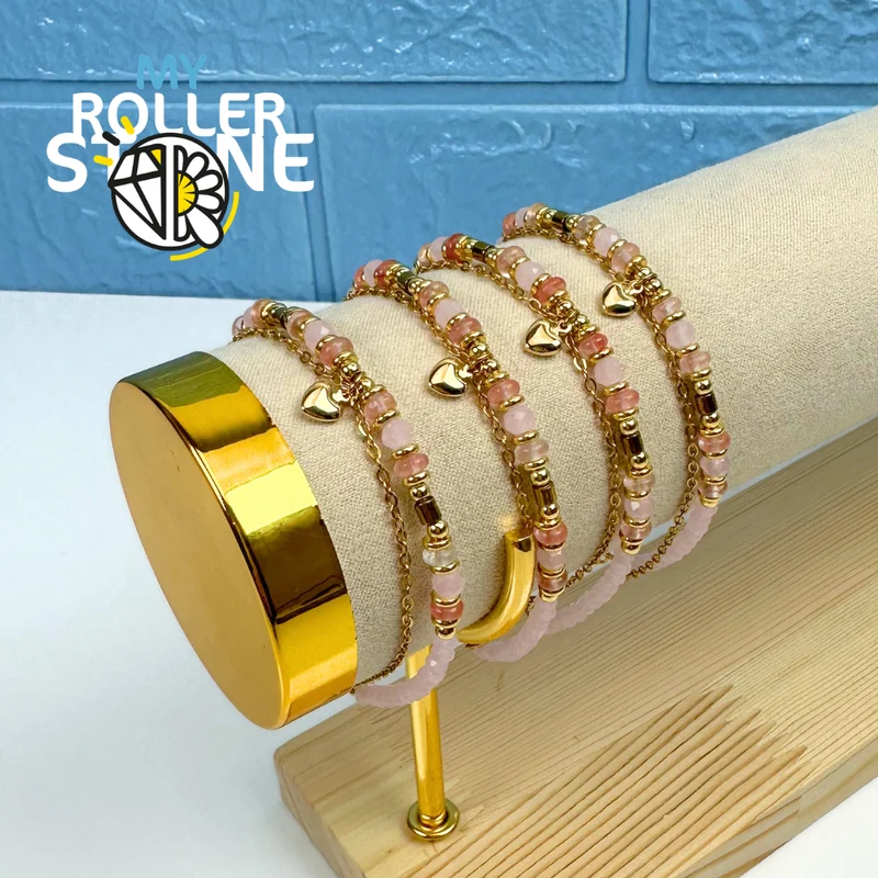 Doppelreihiges Armband mit Natursteinen und Herz