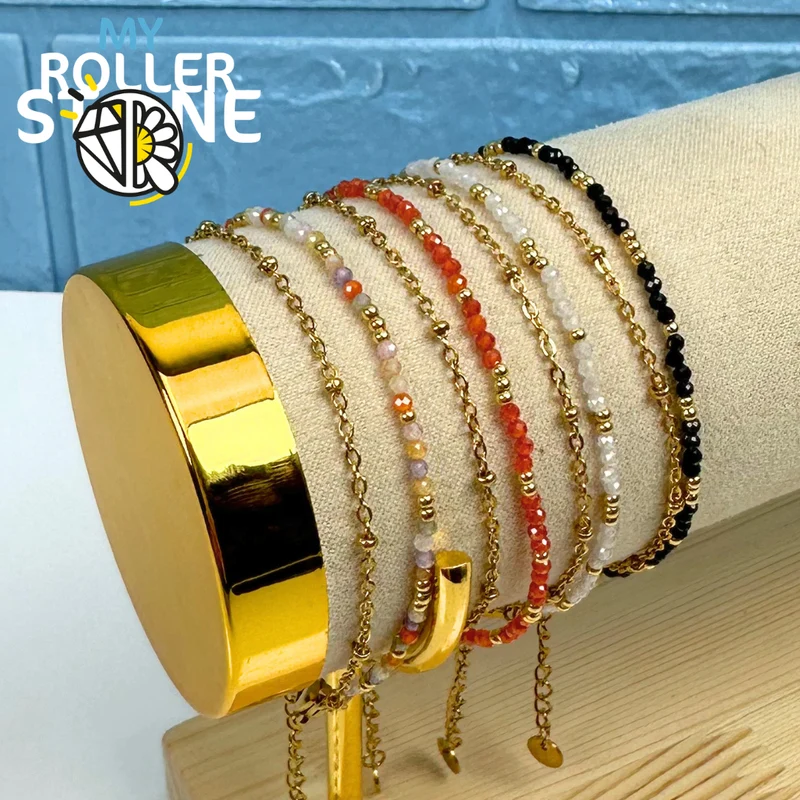 Doppelreihiges Armband aus Edelstahl und Perlen