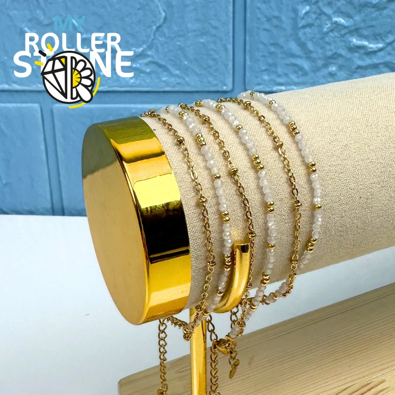 Doppelreihiges Armband aus Edelstahl und Perlen