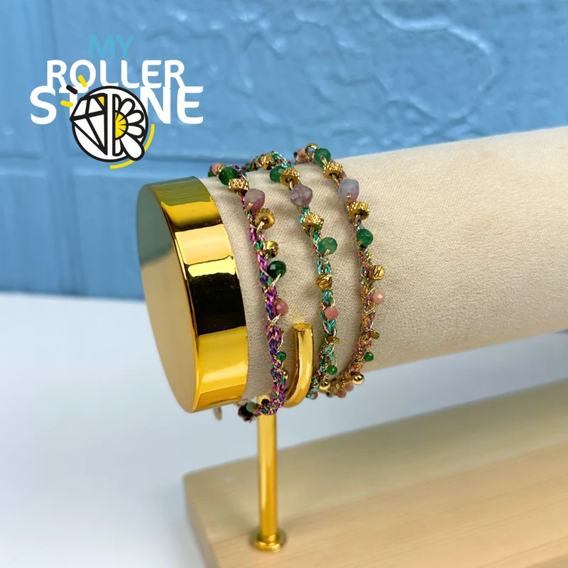 Böhmisches, gewebtes Armband mit Naturstein