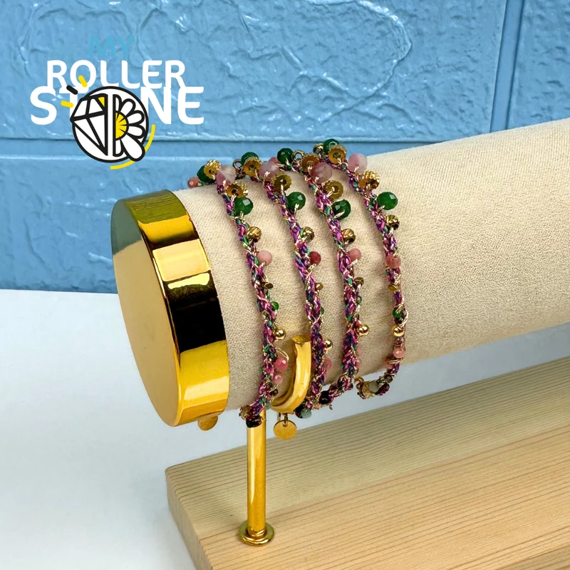 Böhmisches, gewebtes Armband mit Naturstein