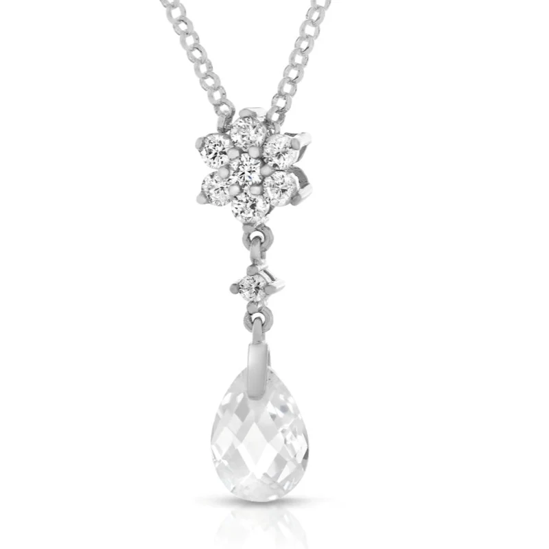Silberkette Zirkonia Blume Anhänger Kristall Tropfen eleganter Damenschmuck