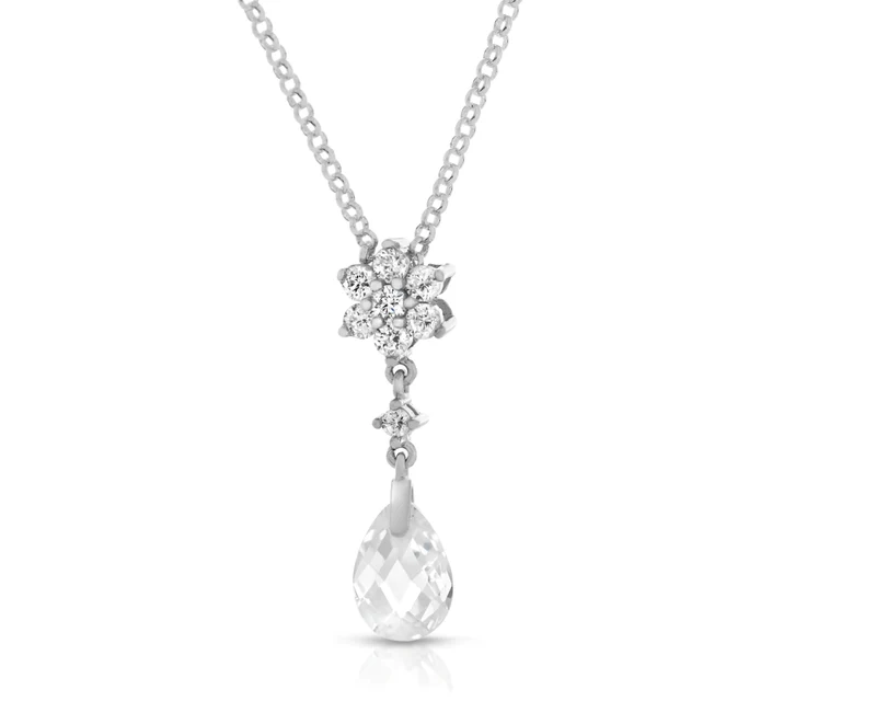 Silberkette Zirkonia Blume Anhänger Kristall Tropfen eleganter Damenschmuck