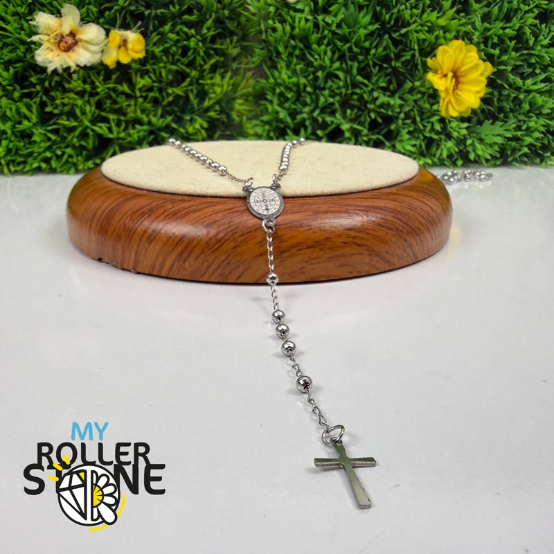 Silberner Gebetsrosenkranz – Kreuz & Marienmedaille – Edelstahl 304