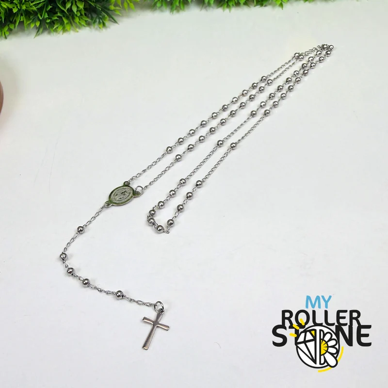 Silberner Gebetsrosenkranz – Kreuz & Marienmedaille – Edelstahl 304