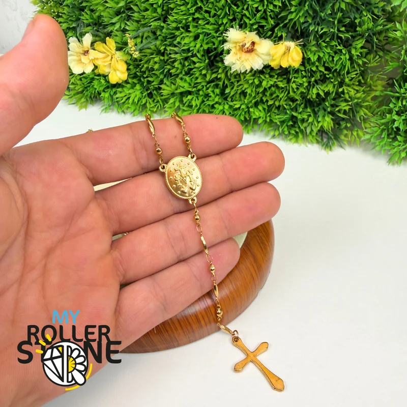 Goldener Gebetsrosenkranz – Kreuz & Marienmedaille – Edelstahl 201