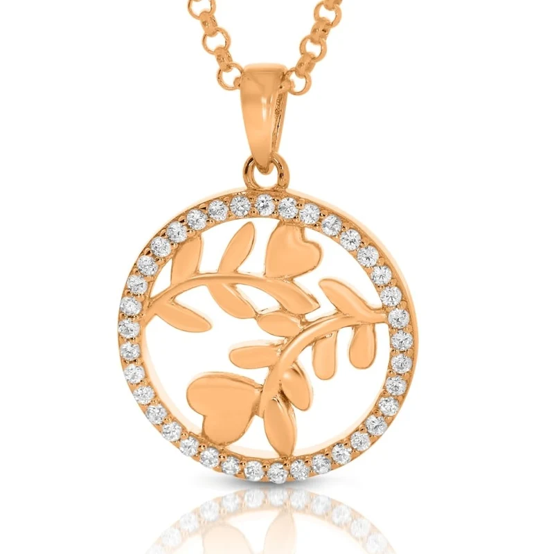 Kette Ring Anhänger Zirkonia rosé vergoldet Damen Collier